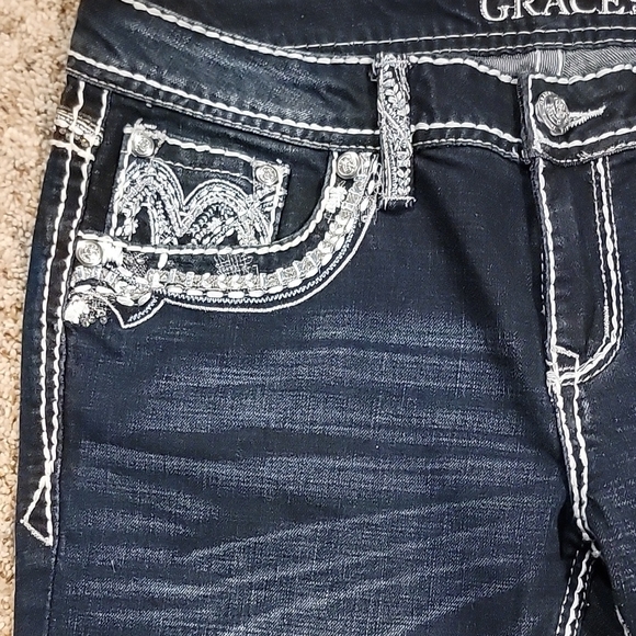 Dark Blue Grace Capri with Whiskering and Contrast Stitching - Picture 6 of 14